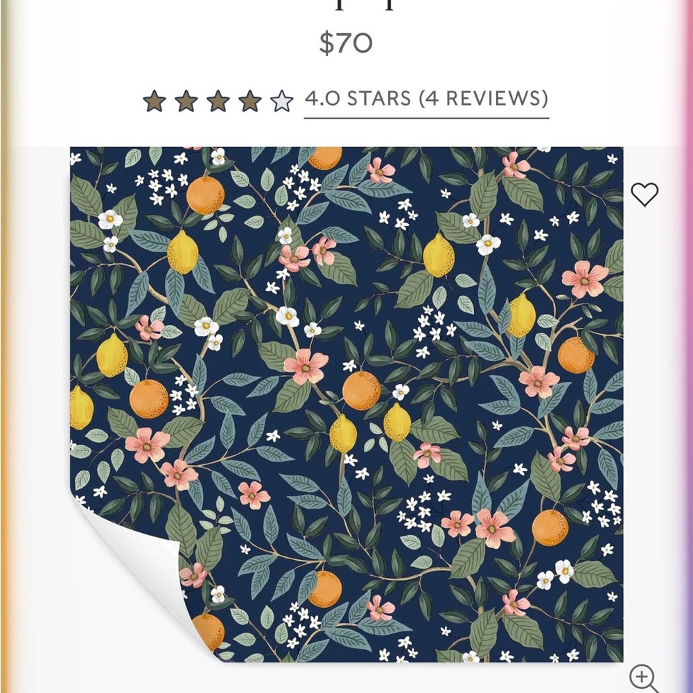 WALLPAPER:  Rifle Paper Co. Citrus Grove Peel ad Sticker in Navy- 2 Rolls